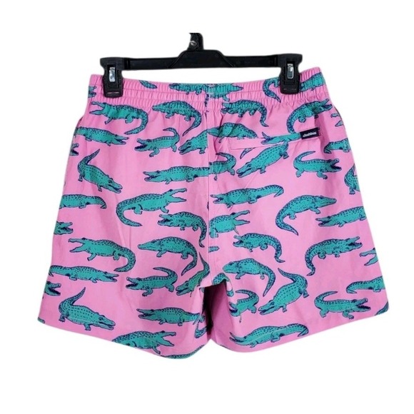 Vtg Chubbies 5.5" Shorts Mens S 28-30 Green Pink Alligator AOP Elastic Waist - Picture 4 of 9